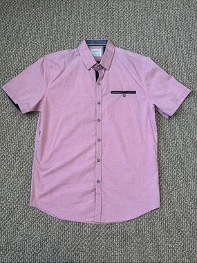 Craft and Flow Short Sleeve Pink Men's Button-Up Shirt large